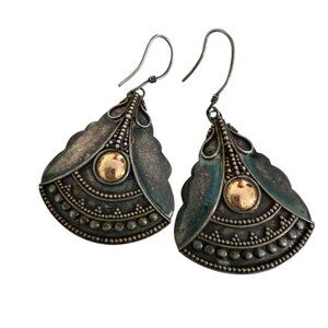 Vintage Sterling Silver Bali Granulated 18K Gold Accent Dangle Earrings